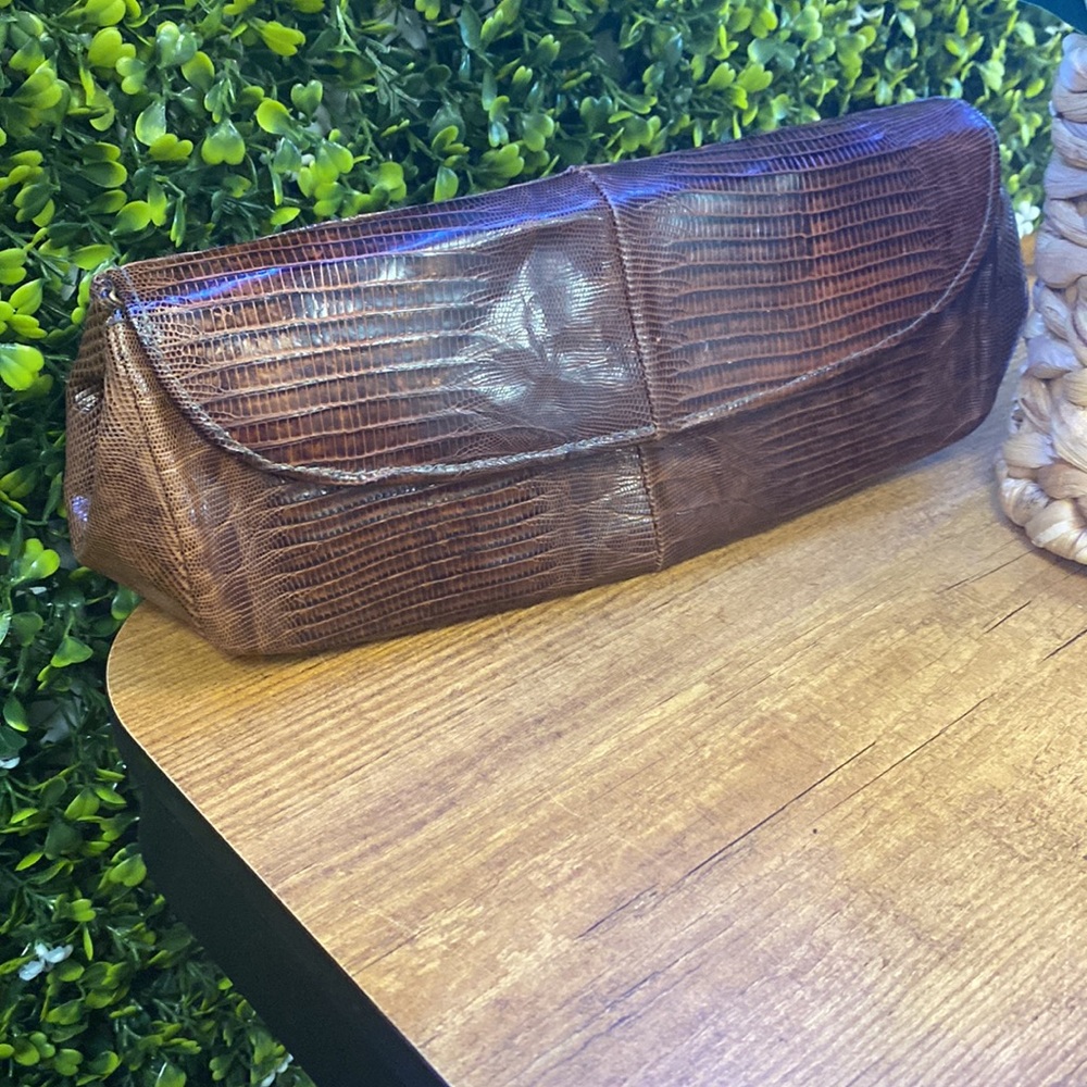 Vintage Brown Genuine Crocodile Alligator Clutch Hand Bag Wristlet (G3)